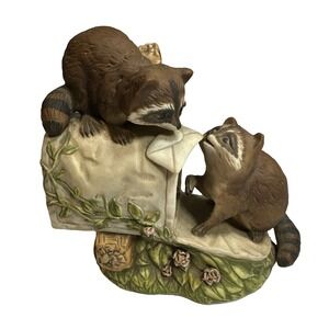 Vintage 1987 Homco Masterpiece Porcelain Raccoons Playing Figurine